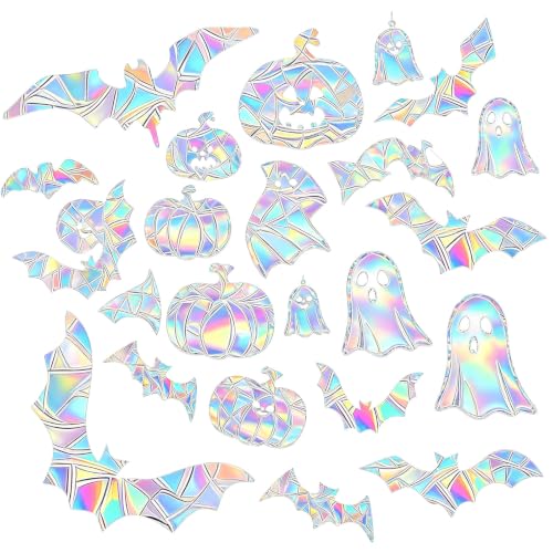 Halloween Window Decals Set - Rainbow Ghost Bat Pumpkin Stickers for Holiday Decorations