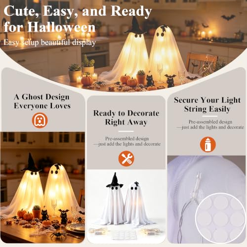 Halloween Light Up Ghost Decorations Set - 21.6'' & 16'' Spooky & Cute Indoor Decor