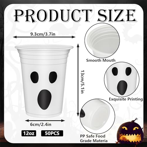 50Pcs Halloween Ghost Plastic Cups 12oz Disposable Party Drinkware