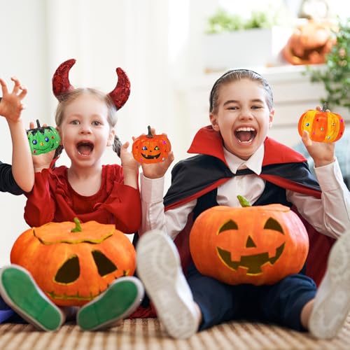 8-Piece DIY Pumpkin Painting Kit with Foam Pumpkins & Face Stickers - Fall Crafts for Halloween & Thanksgiving
