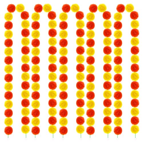 Artificial Marigold Garland Set - 5 Feet Orange & Yellow for Diwali Wedding