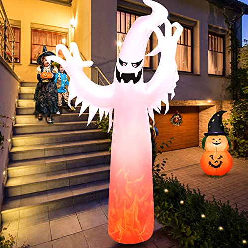 12 Ft Halloween Inflatable Ghost with Rotating Flame LED Lights Garden Decor