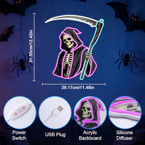 Ammonite Style F Grim Reaper Neon Sign LED Wall Light for Halloween Birthday Room Decor