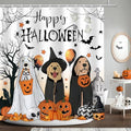 Halloween Shower Curtain for Bathroom - Funny Dog Ghost Pumpkin Bat Theme, Waterproof Fabric, 72x72 Inches, White Variation