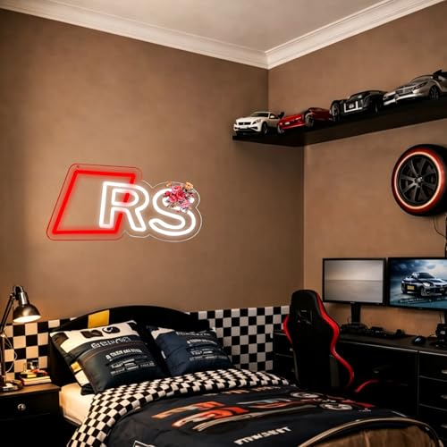 Neon Sign Race Car RS - Red & White LED Wall Decor for Garage & Man Cave