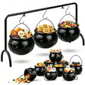 Halloween Cauldron Decorations Set with 12 Plastic & Metal Buckets for Party & Trick-or-Treating