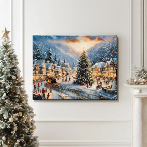 Festive Santa Christmas Canvas Wall Art - Framed Holiday Decor, 12x16 Inches - Xmas 06