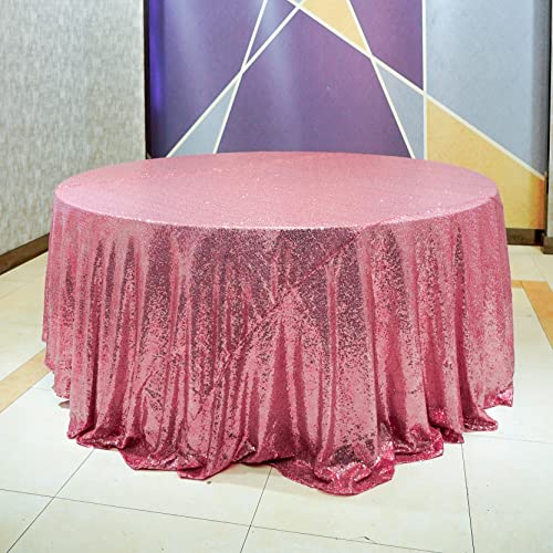 Rose Pink Sequin Tablecloth - 132 Inch Round Glitter Cover for Weddings & Parties - Variation of THIS listing
