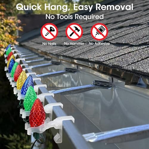 50 Pack Transparent Christmas Light Gutter Clips for C7 C9 String Lights - Outdoor Holiday Decorations