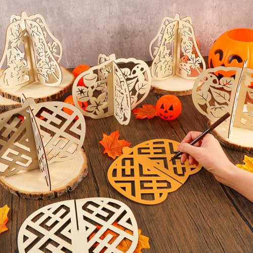 Hollow Wooden Pumpkin Craft Kit - 60 Pieces, 7.9 Inch Fall Decor