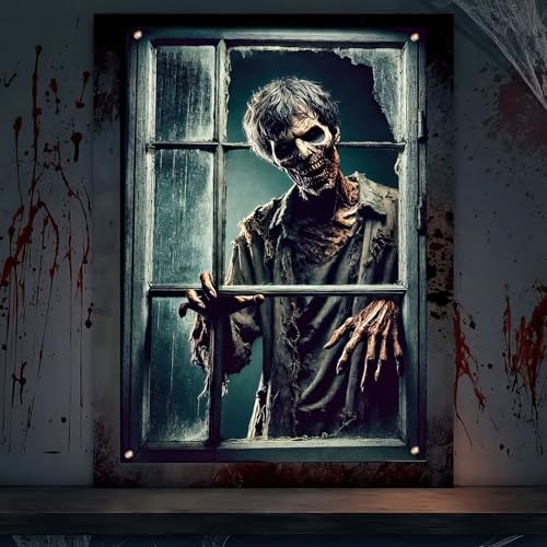 Halloween Creepy Skeleton Banner for Windows - Spooky Seasonal Decor