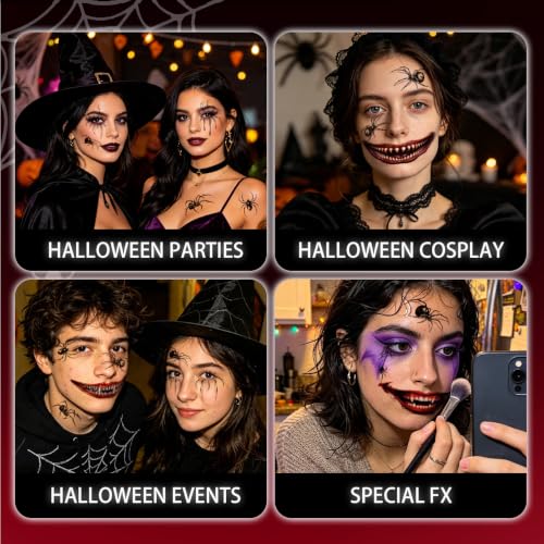 Halloween Face Tattoo Set with Spider & Monster Designs - 25 Sheets