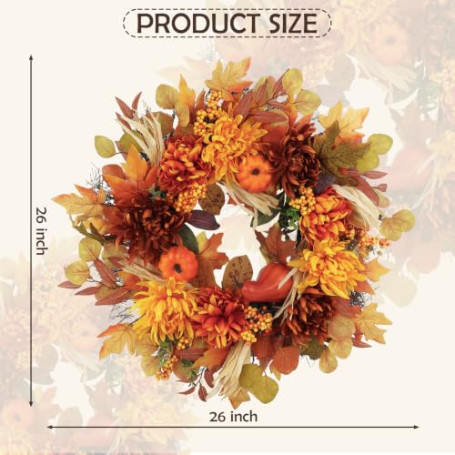26-Inch Fall Wreath with Dahlia Pumpkin Berries - Golden Maple Variation