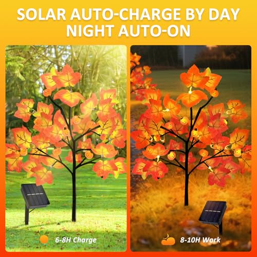 4 Pack Solar Fall Thanksgiving Outdoor Lights - Maple Leaf & Pumpkin Decor