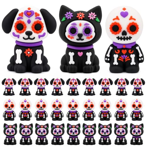 Halloween Day of The Dead Mini Figurines Set - Black Purple, 30 pcs