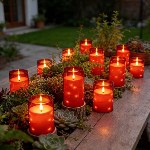 Flameless LED Candles with Timer 12 Pack - Red Flickering Candle Set
