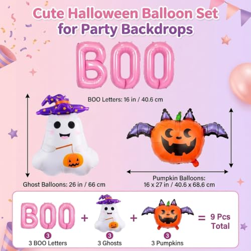 Halloween Foil Balloon Set - Ghost, Pumpkin & Boo Decorations, 9 Pieces