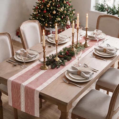 Red Braided Striped Rustic Chenille Table Runner 13x36 Inch Christmas Decor