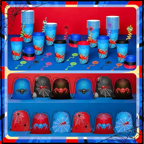 Spider Party Favors Set - Spider Theme Birthday Party Supplies - Includes Cups, Straws, Wristbands & Bags - Variation: Spider Party Favors