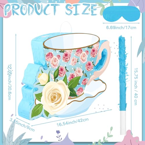 Aoriher Blue Tea Piñata with Blindfold & Stick - Tea Party Decor & Fun