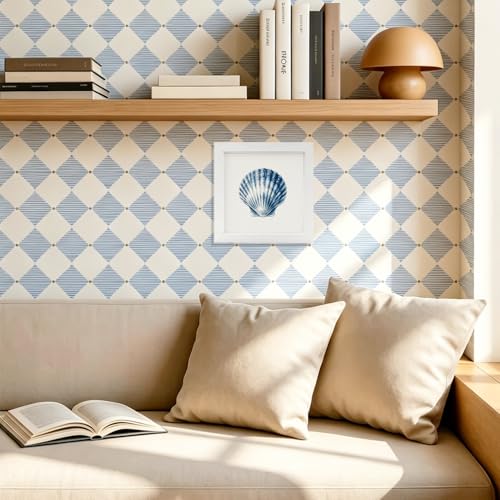 Seashell Wall Art Decor - Blue Coastal Summer Beach Theme, 7x7 Inch Handmade