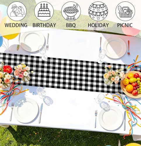 Black Gingham Disposable Table Runner Set of 6 - 14 x 108 Inch Party Decor