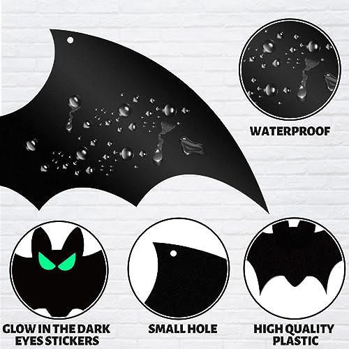 Halloween Hanging Bat Decorations Set - Waterproof Outdoor Flying Bats with Glowing Eyes, 16 Pack