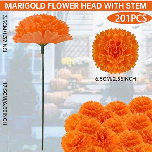 Artificial Marigold Flower Heads Bulk - Orange, 201 Pieces for Day of the Dead Decor & DIY Projects