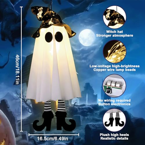 Halloween Outdoor Ghost Decorations with Witch Hat Lights - Spooky Yard Decor