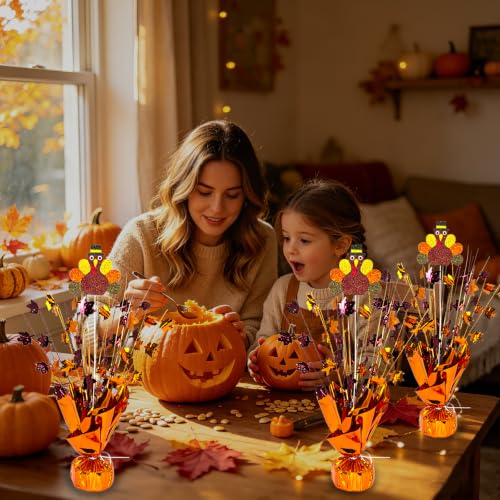 Thanksgiving Turkey Centerpiece with Maple Leaves Fall Table Decor - 6 Pack