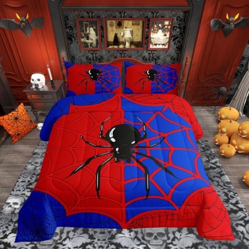 King Size Spider Web Comforter Set A3 - Halloween Gothic Insect Bedding with Pillowcases