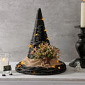 Rustic Halloween Witch Hat Decor with LED Lights - Indoor Table Centerpiece