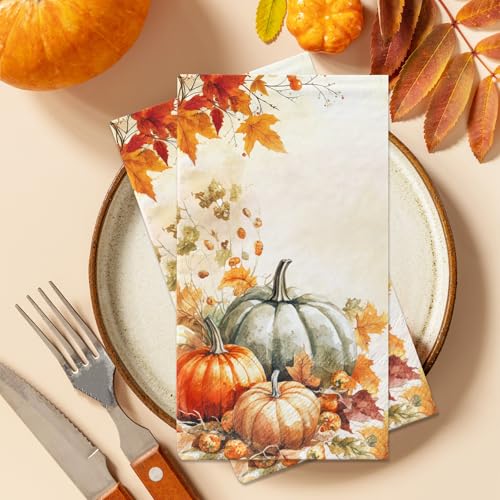 Fall Pumpkin Paper Napkins - Thanksgiving & Harvest Party Disposable Tableware