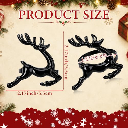 Black Deer Napkin Rings Set of 24 - Elegant Christmas Holiday Table Decor