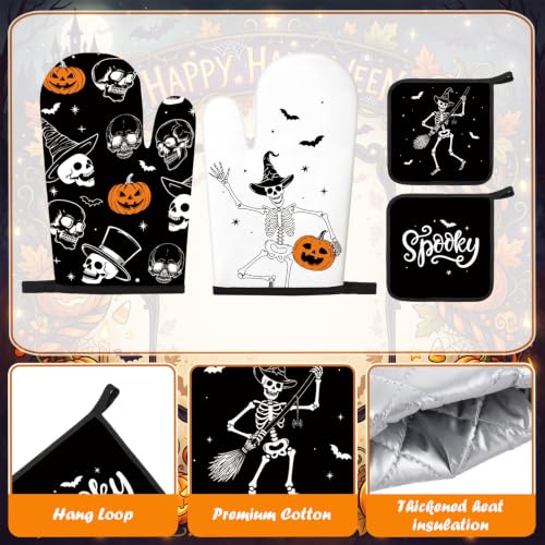 Halloween Kitchen Decor Set - Cheerful Skeleton Pumpkin, Dancing Skeleton Variation
