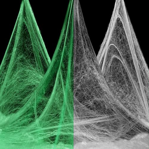 Glow in the Dark Halloween Spider Web - 1600sqft Fake Web Decorations for Indoor Outdoor Party