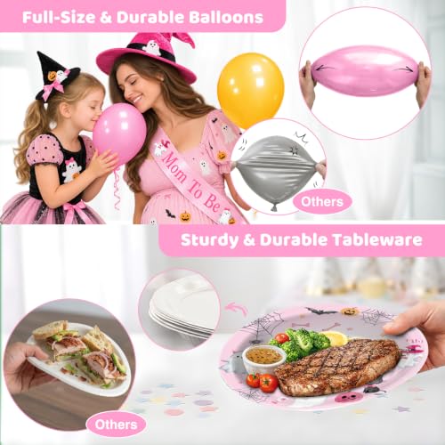 Pink Halloween Baby Shower Decorations Set - 296 Pieces for 24 Guests