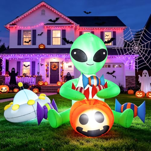 7FT Halloween Alien Inflatable Decorations with LED Lights for Outdoors
