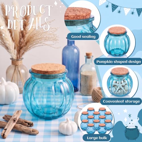 Blue Coastal Fall Pumpkin Decor Glass Jars - Set of 12 - Vesici