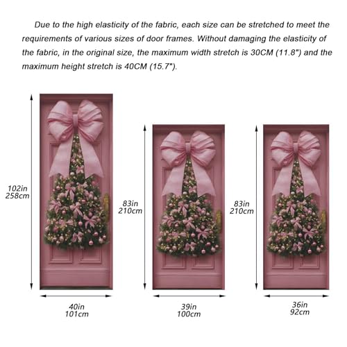 Pink Bow Christmas Door Cover - Stretch Fabric Holiday Porch Decor 35x79 in (Variation of THIS listing)