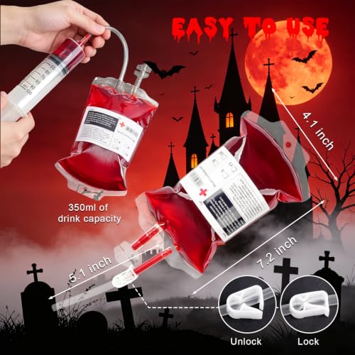 20 Packs Halloween Blood IV Drink Bags - 12 Fl Oz Reusable Party Favors