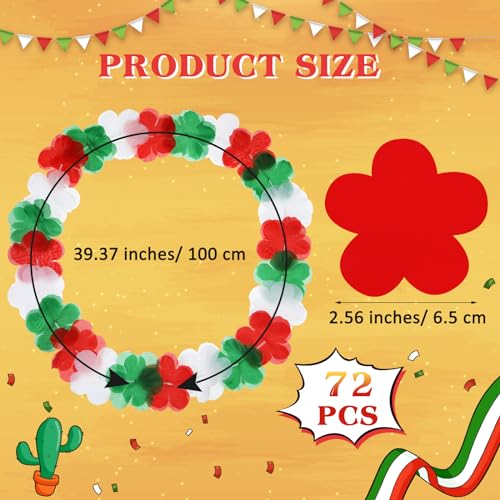 72 Pcs Holiday Hawaiian Flower Leis Bulk Tropical Necklace Decorations - Red White Green