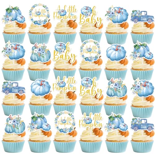 Little Pumpkin Baby Shower Cupcake Toppers Set - Autumn & Fall Decorations - 24 Pcs