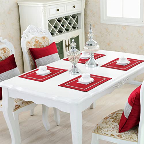 Set of 4 Red Elegant Placemats with Rhinestone Strip for Christmas Dinner Table
