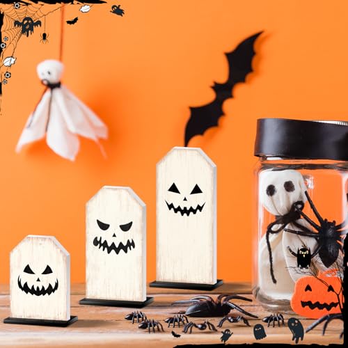 Britimes Ghost Tray Decor Sign 3 Pack White Halloween Wooden Centerpieces