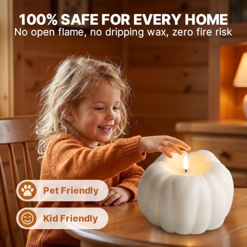 White Pumpkin Flameless Candle with Remote Control - Fall Halloween Decor
