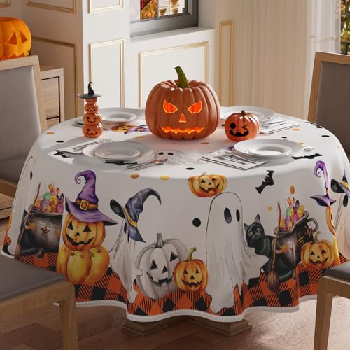 Halloween Ghost Pumpkin Round Tablecloth 60x60 Inch - Festive Decor