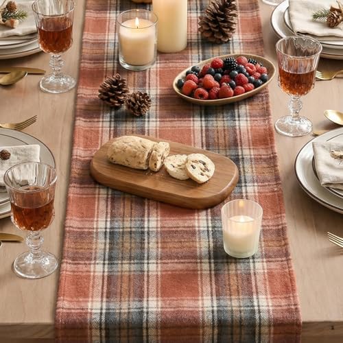 Rust Farmhouse Table Runner 13x108 Inch - Fall Plaid Decor - Artoid Mode Variation 13" x 108" Rust