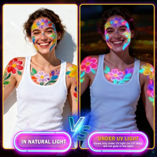 Glow in the Dark Face & Body Paint Markers - 12 Colors for Skin, UV Neon