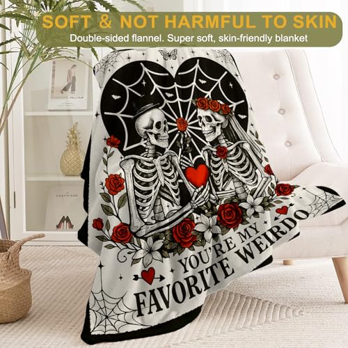 Valentine’s Day Gothic Skeleton Couple Throw Blanket - Romantic Decor, 60x80 Inch, Variation of THIS listing
